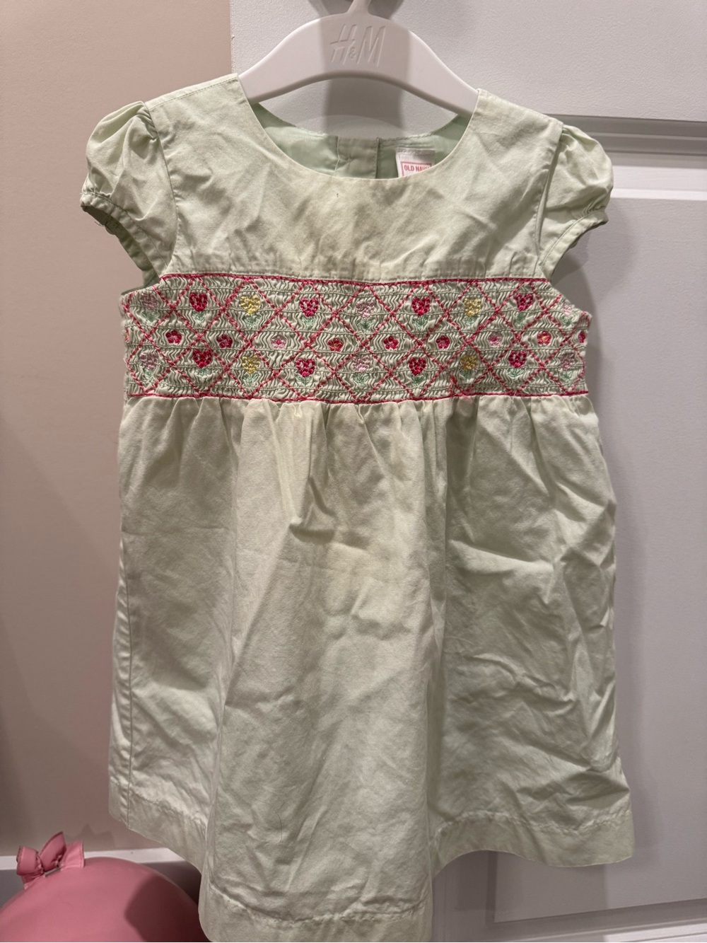 Old Navy Mint Green Dress with Pink Embroidered Waist